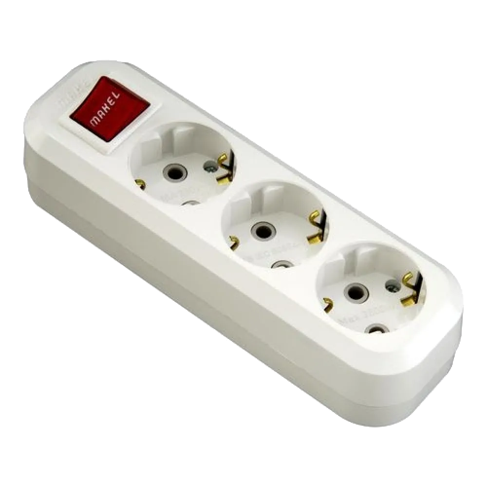 Колодка 3 гнезда с заземлением и выключателем Makel Makel MGP211 Колодка 3 гнезда с заземлением и выключателем Makel Makel MGP211