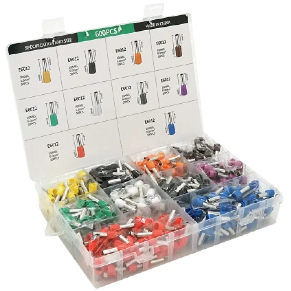 Набор клемм/наконечников 600шт  VE6012 (R-100, B-100, Y-50, Bl-50, O-50, Br-50, G-50, W-50, Gr-50, V-5)