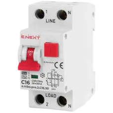 Выключатель дифференциального тока с защитой от сверхтоков Enext Enext e.rcbo.pro.2.C16.30, 1P+N, 16А, С, тип А, 30