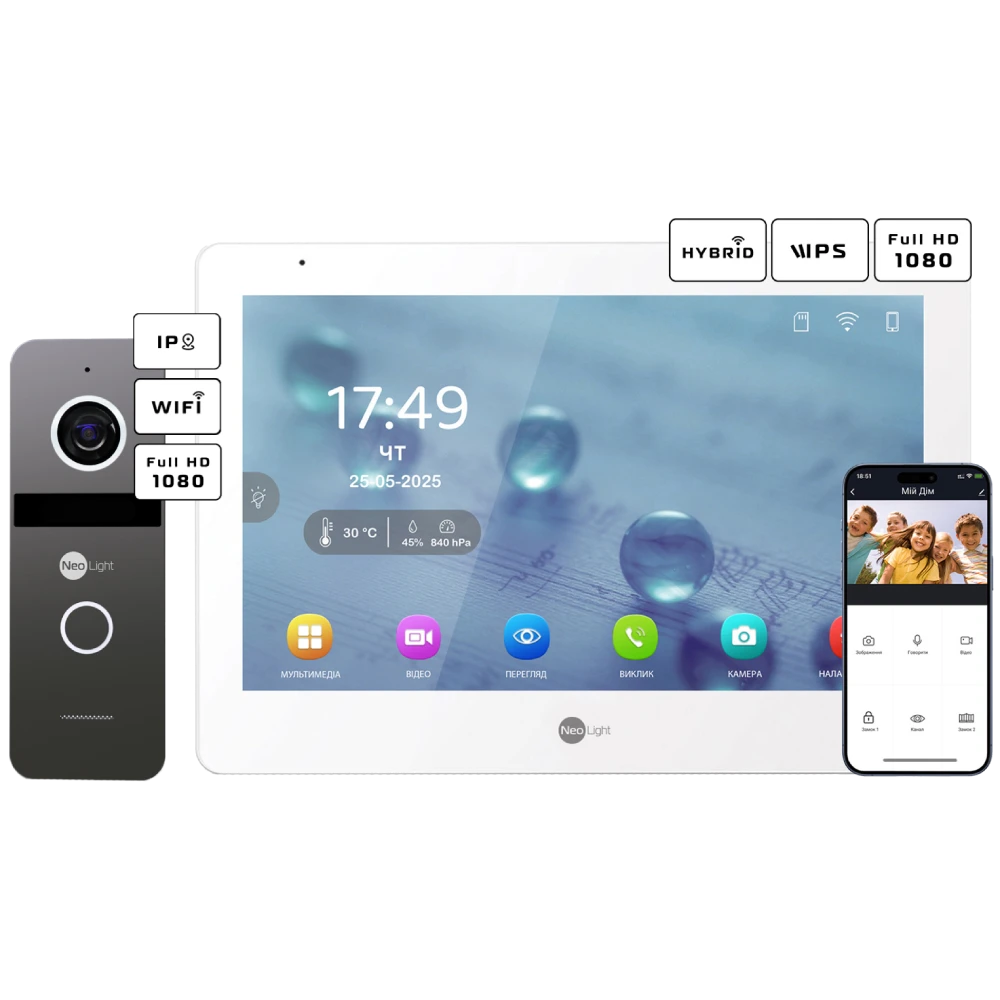 Комплект видеодомофона Neolight Neolight MEZZO Hybrid + SOLO IPW Graphite с уголком, PoE адаптер для вызовной панели