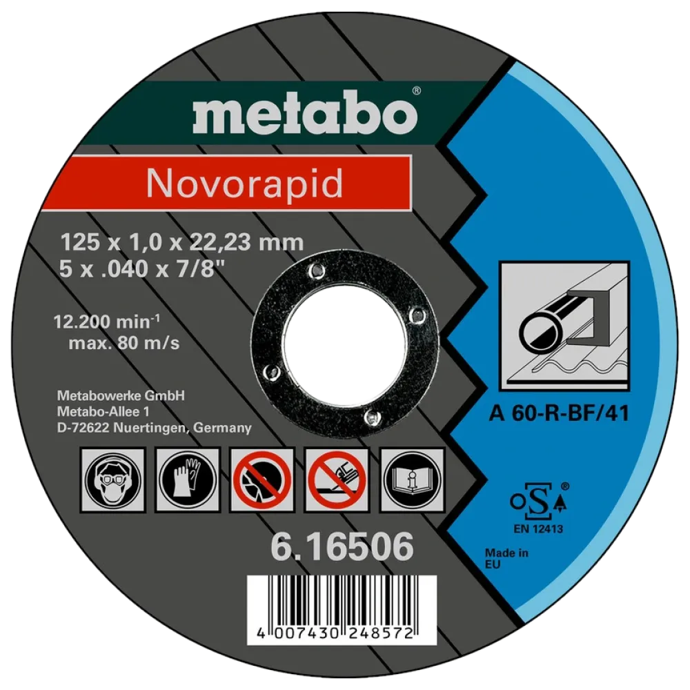 Відрізне коло по металу 125 x 1,0 x 22,23 мм, сталь, TF 41 Metabo Metabo Novorapid (616506000)