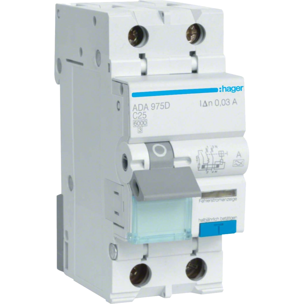 Дифавтомат 1P+N, 6kA, C-25A, 30mA, A Hager Hager ADA975D